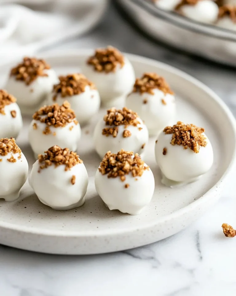 Delicious carrot cake truffles topped with cream cheese frosting on a white plate