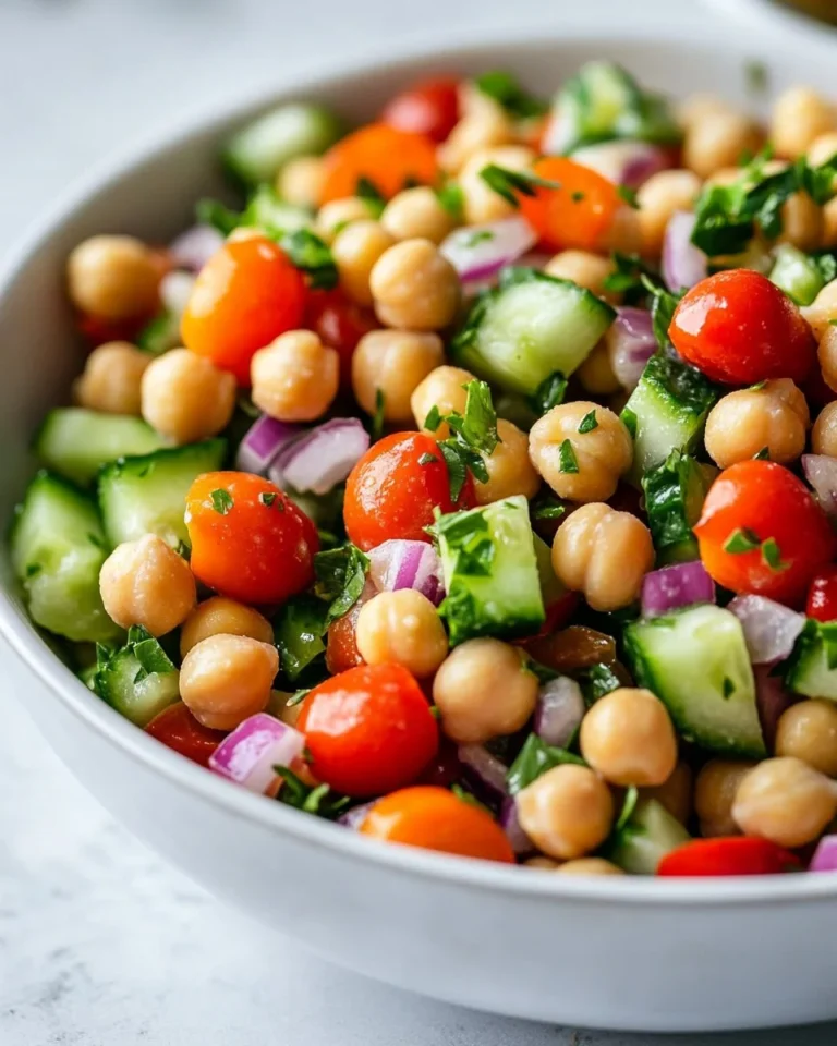 Colorful chickpea salad with fresh vegetables and dressing