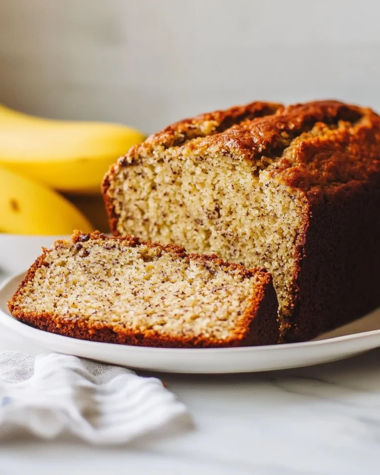 Moist banana quick bread sliced and ready to serve