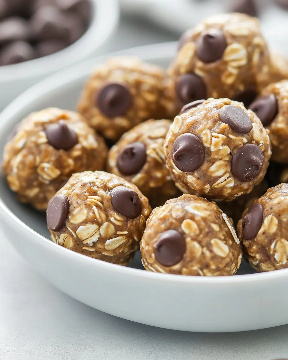 No-bake peanut butter energy bites with oats and chocolate chips