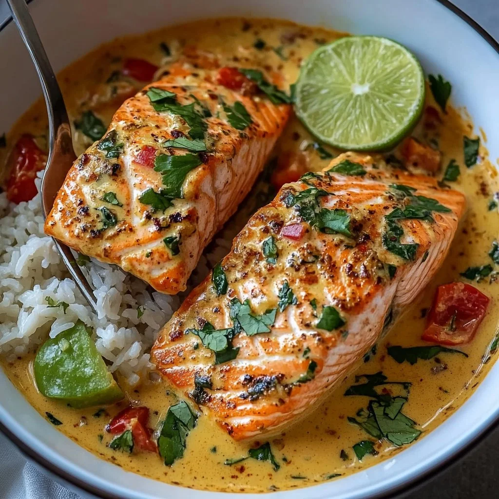 One-Pan Coconut Curry Salmon with Garlic Butter