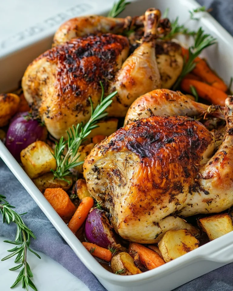 Deliciously roasted Cornish hen served with herbs and vegetables.