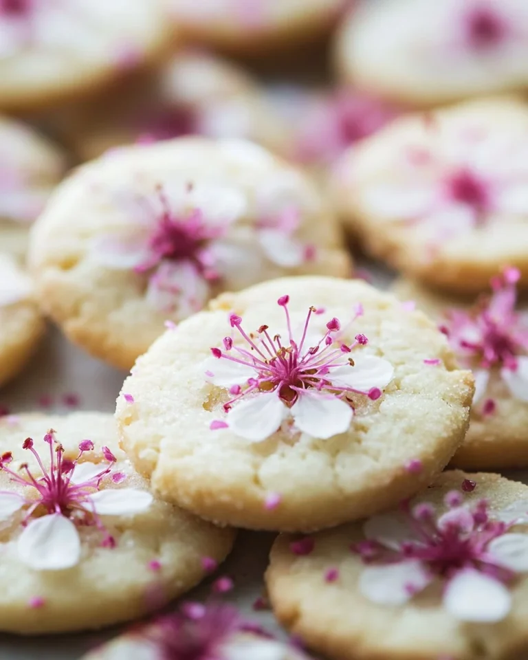 Colorful spring flower shortbread cookies on a decorative plate.