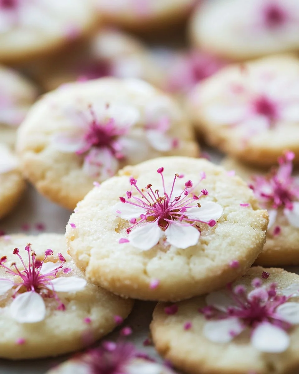 Colorful spring flower shortbread cookies on a decorative plate.